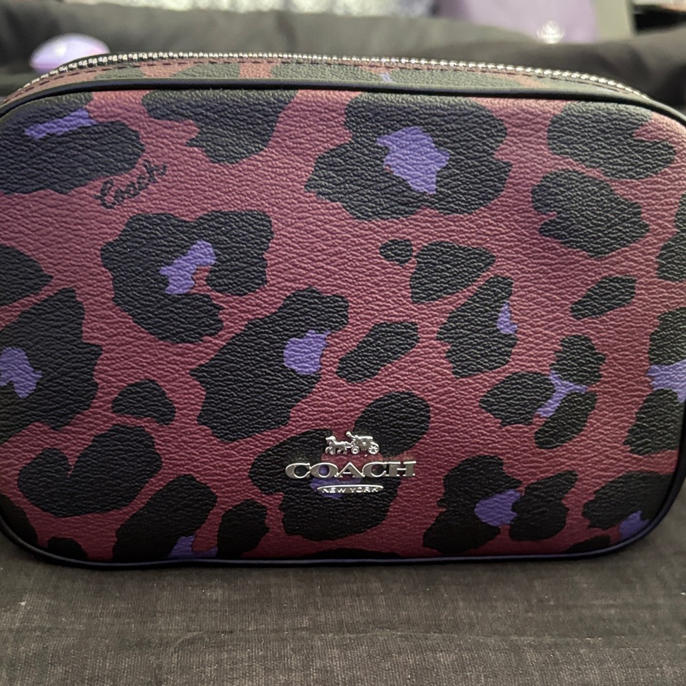 Coach Maroon and Black Leopard Print Pouch